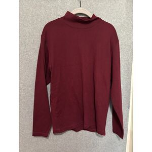 Vintage GFC Burgundy Ribbed Mock Neck Top Y2K Minimalist‎ Layering Tee Cotton M